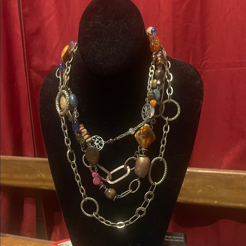 Multicolor Multi Strand Beaded Chain Necklace 18”… - image 1